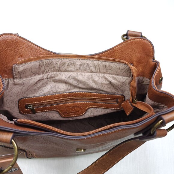 Justin Brown Concealed Carry Handbag With Dual Zippered Pockets Magnet Closure - Picture 12 of 16